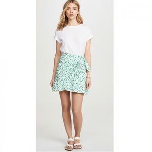 Rebecca Taylor Mini Skirt Faux Wrap Zipper Green White Floral | Sz 4